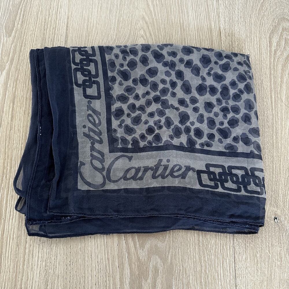 Vintage Cartier Leopard Print Silk Scarf Rectangular
